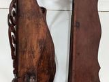 pair of antique wooden wall sconces with metal accents