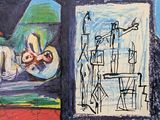 drawing of a painting of a man and a woman in a room