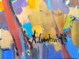 an oil painting of a painting of a tree with the word thank written on it