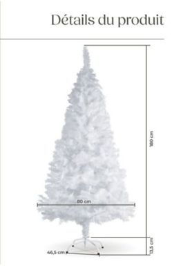 Sapin de Noël blanc 180 cm avec support metal - Photo 1