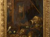une image représentant une nature morte avec un homme à l'arrière-plan