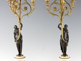 pair of antique bronze and marble candelabs with figures