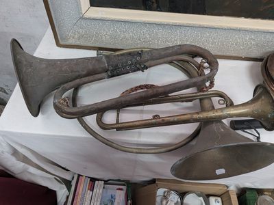 a picture of a collection of musical instruments on a table