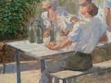 a painting of a group of people sitting at a table