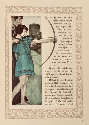 illustration of a woman aiming a bow at a man in a blue dress