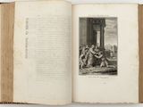 an open book with a picture of a man sitting on a bench in front of a building