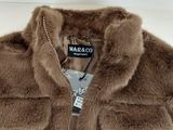 the jacket is brown and has a zipper on the front