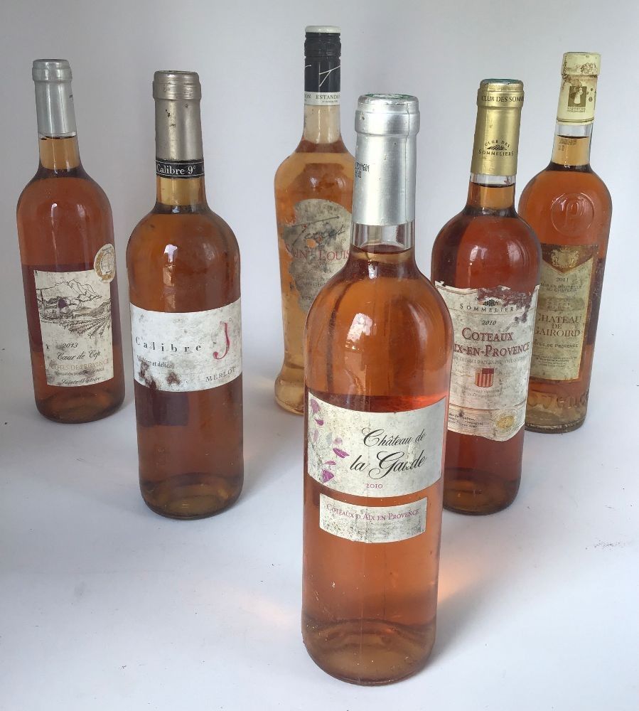 Lot de 6 bouteilles de vin rosé : la gaude 2010 , aix en Provence 2010 , gairoird 2011 , calibre 9 (non daté) , cœur ...