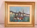 a picture of a painting of boats on the water