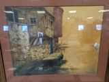 framed picture of a painting of a street scene in a shop window