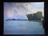 peinture d'un bateau sur l'eau sur fond de ciel