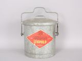 an old metal bucket with a lid and handle on a white background