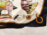 a flag with a picture of a hot air balloon on it