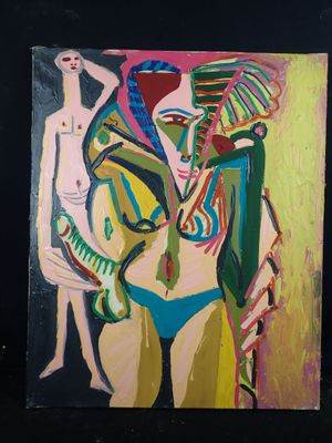 tableau représentant une femme en maillot de bain et un homme en maillot de bain
