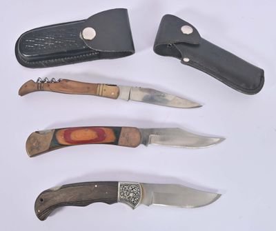 several different types of knives are lined up on a white surface