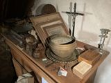 a wooden table with a bowl on top of it