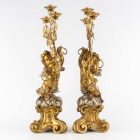 École italienne, paire de candélabres décoratifs à putti, bo… (photo 3)