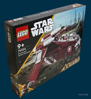une boîte contenant des sets Lego Star Wars sur fond bleu