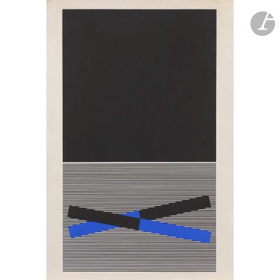 an image of a black and blue painting on a white wall