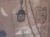 a picture of a drawing of a room with a clock on the wall
