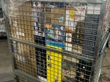 a cart with a lot of items on it in a warehouse