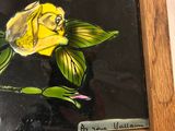 a picture of a painting of a yellow rose in a wooden frame