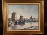 a picture of a painting of boats in the water