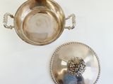 silver plate with a lion head on it next to a silver plate with a lion head on it