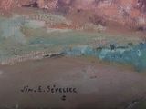 an oil painting of a landscape with a river and mountains in the background