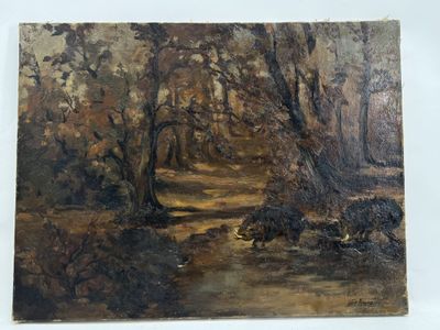 an image of a painting of a wooded area with trees