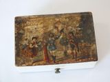 painting of a group of people playing a game on a wooden box