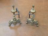 pair of antique brass candlesticks on stand