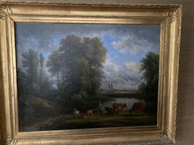 Deux tableaux formant pendant "Animaux s'abreuvant" signés D… - Photo 1