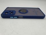 the back of a blue phone case with a camera on it