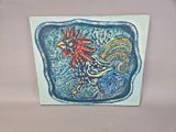 a painting of a rooster that is on the wall