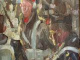 painting of a group of men sitting at a table in front of a window