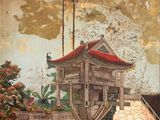 une image représentant un tableau d'un bâtiment au toit rouge