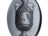 a black and white photo of a vase on a white background
