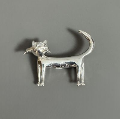 Broche Chat Signée JEAN COCTEAU 1997 – Métal Argenté Vintage – Occasion