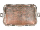 an antique silver tray with handles and handles on a white background