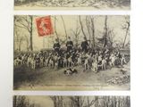 trois vieilles photos en noir et blanc représentant un groupe de personnes avec des chevaux