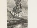 illustration représentant un homme à cheval, muni d'une épée et d'un bouclier