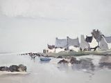 a painting of a boat on a body of water
