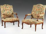 pair of louis xv style carved walnut armchairs