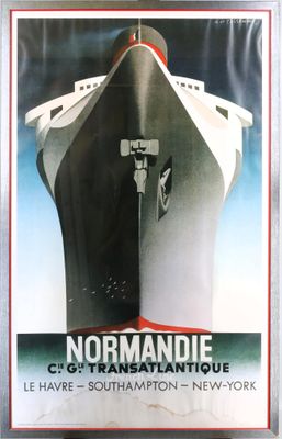 une affiche représentant un grand bateau sur l'eau