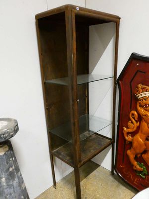 une vitrine ornée d'un lion, à côté d'un lavabo