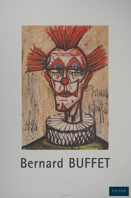 une image représentant un tableau d'un clown aux cheveux roux et portant des lunettes