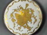 an image of a gold and white porcelain box with a design on it