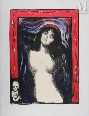 une image représentant un tableau d'une femme, dans un cadre rouge