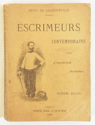 an old book with a drawing of a man holding a tennis racquet